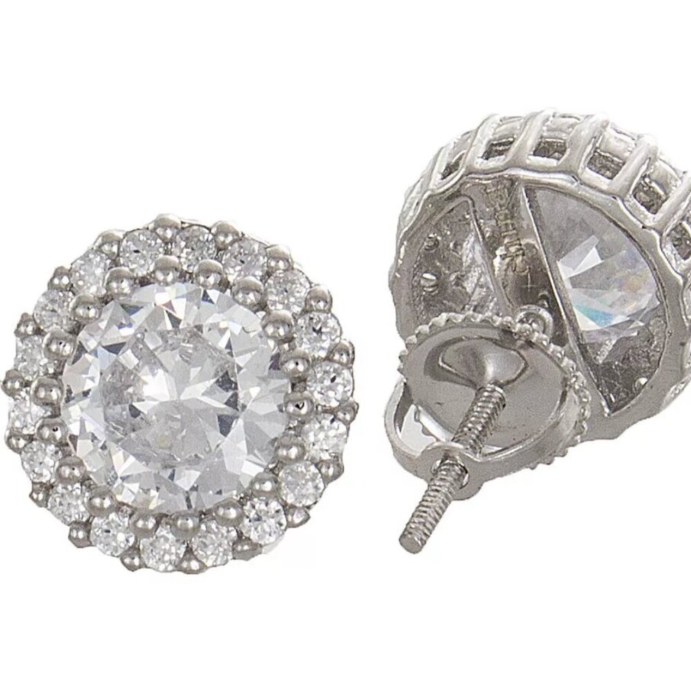 Women's 11mm Sterling Silver Round Shape Micro Pave Stud Earrings